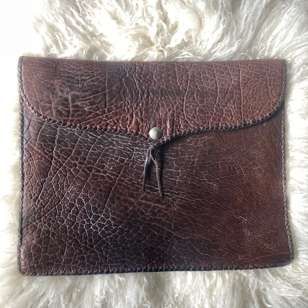 Vtg Native Handmade Leather Buffalo Nickel 70s portfolio laptop briefcase bag